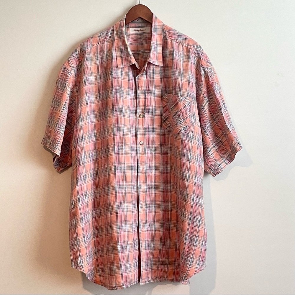 Tommy Bahama 100% Linen Plaid Shirt Sz XXL